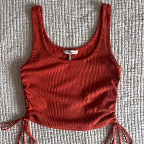 BCBGeneration Ribbed Side Tie Cropped Tank Top Burnt Orange Normcore Casual - Picture 3 of 7